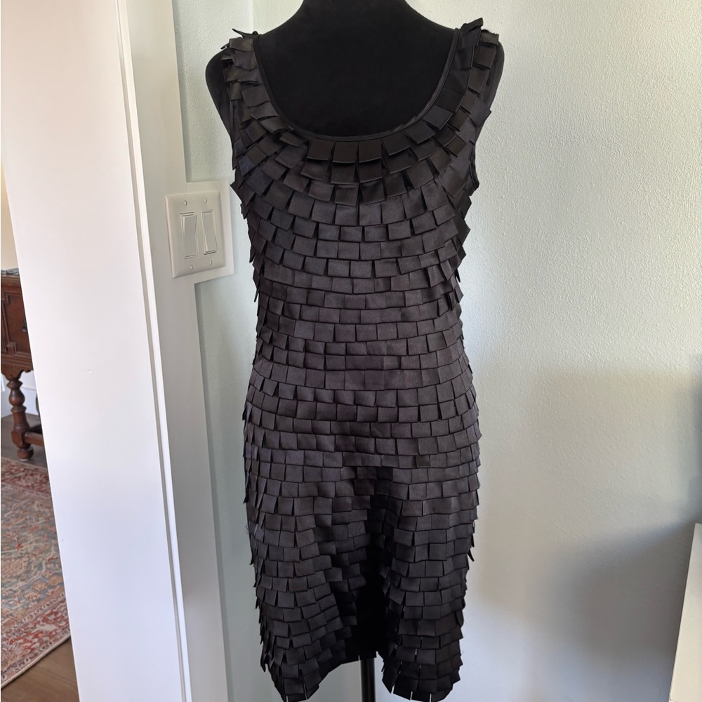 Lucy Paris ribbon fringe texture little black dress small LIKE NEW BLACK